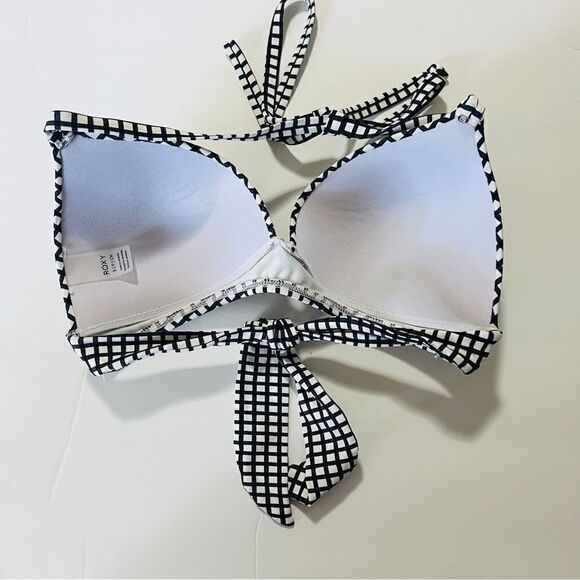 Roxy Black White Check Gingham Bikini Swim Top Excellent Condition Small Halter - Picture 10 of 10